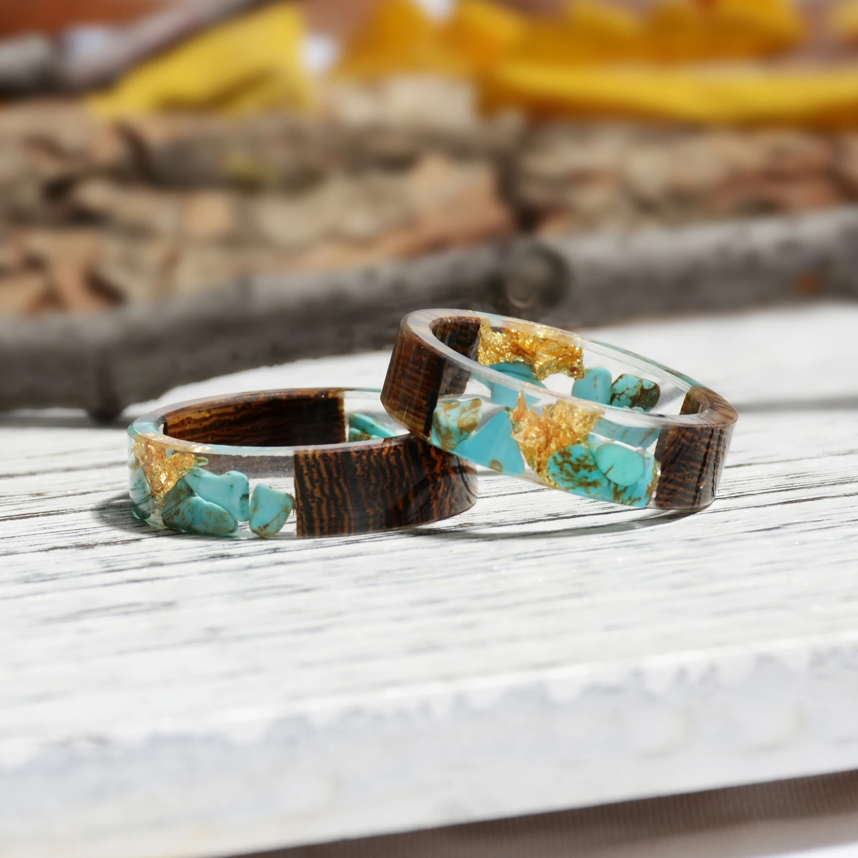 2022 Hot Sale Handmade Wood Resin Ring Dried Flowers Plants