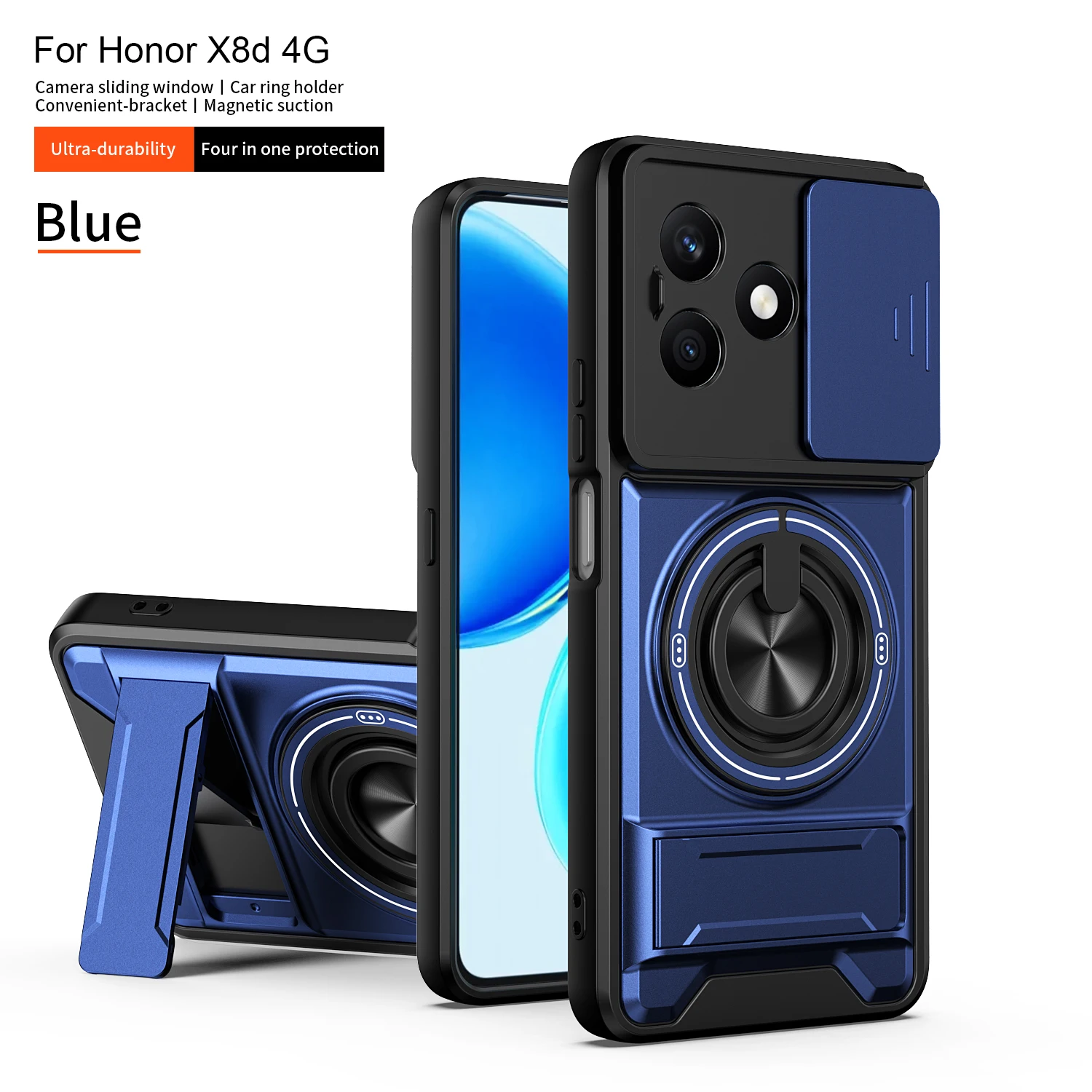 Armor Shockproof Phone Case with Sliding Camera Cover and Built-in Magnetic Ring Kickstand