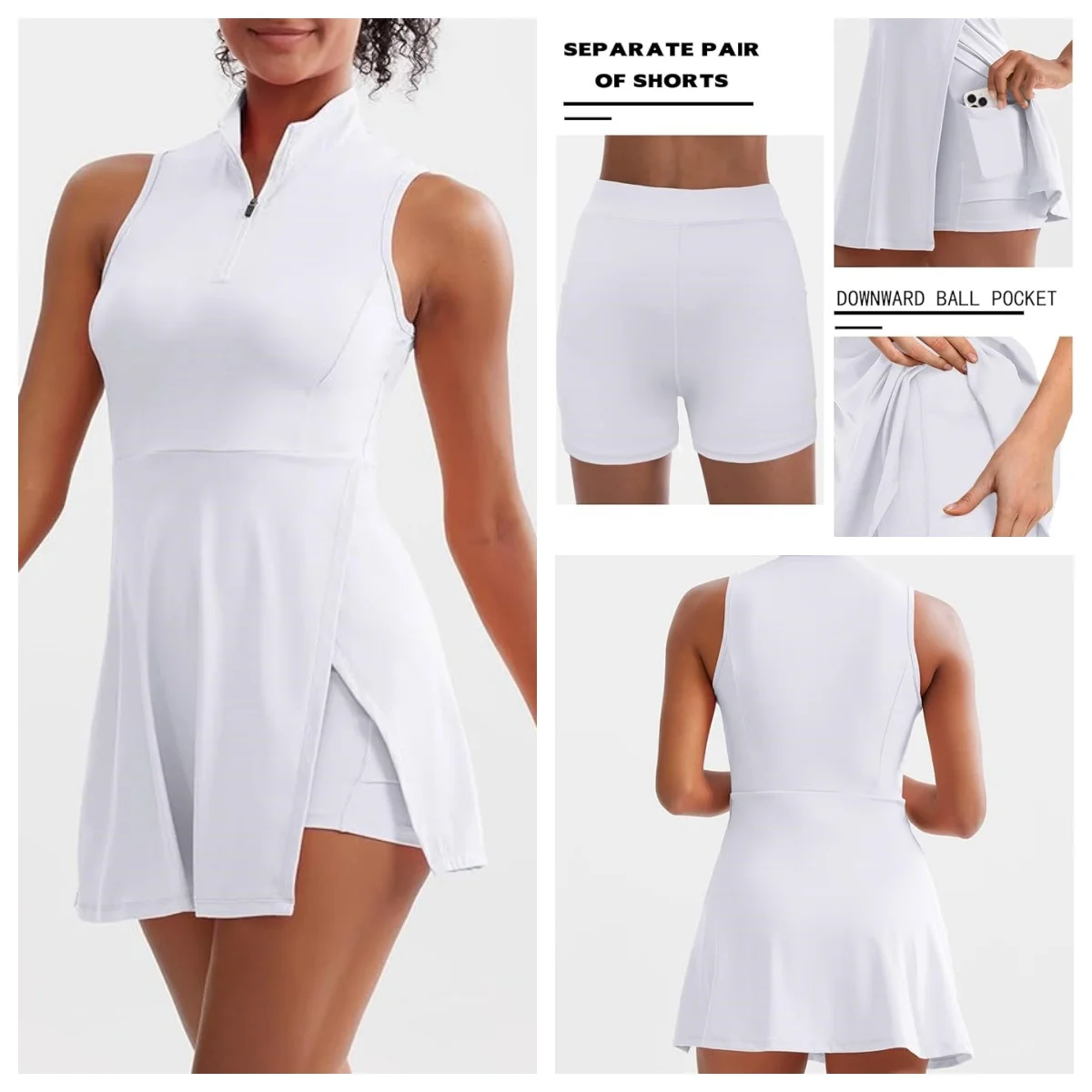 New Tennis Dresses, Fashionable Golf Sports Women's Fitness Dresses with Built-in Shorts and Bra Pockets for Outdoor Sports