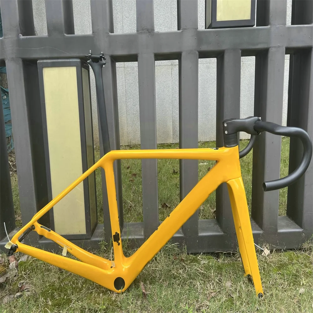 

T1100 Carbon Road Frame Disc Brake BB79 R5 Carbon Frameset All Yellow Glossy Handlebar Carbon Road Bicycle Racing Frame DPD XDB