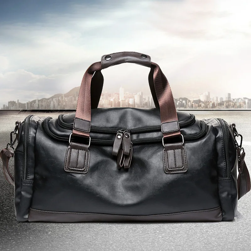 High Quality PU Leather Travel Bag For Men Large Capacity Gym Fitness HandBag Fashion Shoulder Bag Male Luggage Duffel Bag