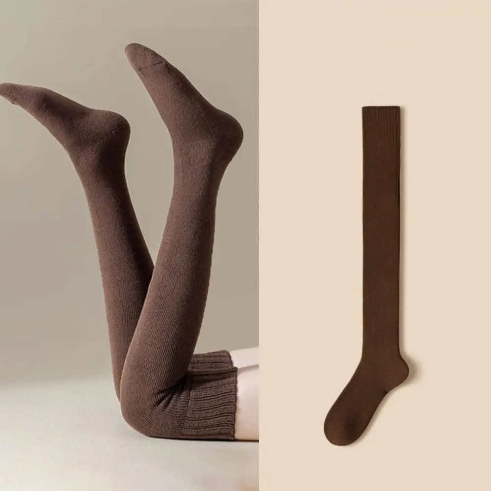 1 Pair Cozy Solid Color High Knee Socks Fleece-lined Keep Warm Women's Socks Thicken Long Socks Autumn and winter