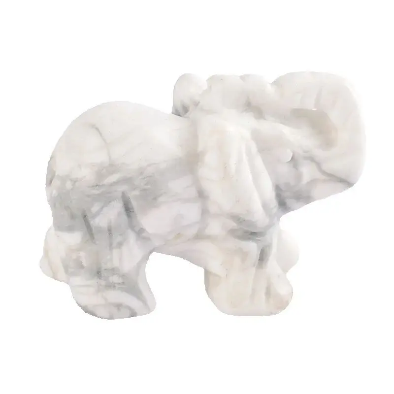 El oyma fil heykelcik, beyaz Howlite, Mini şifa hayvan, kristal zanaat, çakra Feng Shui, ev dekor, 1.5"