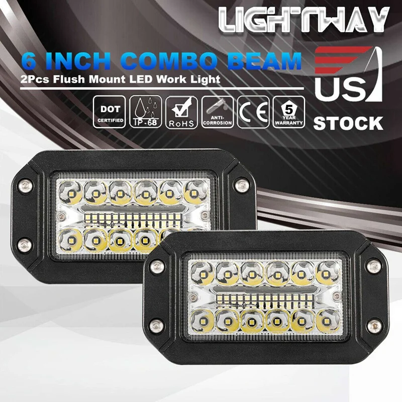 플러시 마운트 작업 조명, 슈퍼 브라이트 스포트라이트, 자동차 헤드라이트, 26 LED, 12V, 6 인치, 4 개