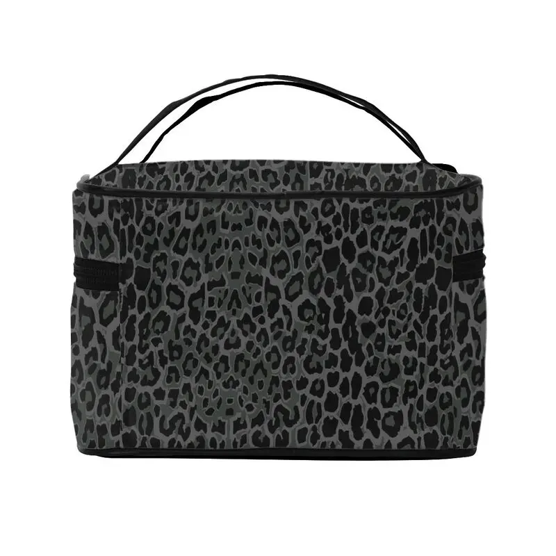 Black Leopard Makeup Organizer Bag for Travel Women Vertical Storage Multifunctional Cosmetics Toiletry Bag for Skincare 3