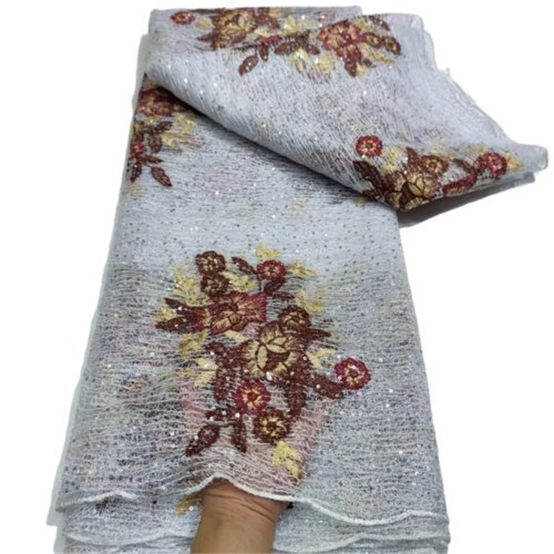 

5 Yards Newest African Flocking Lace Neat Embroidered French Tulle Lace Net Mesh Fabric with Sequins