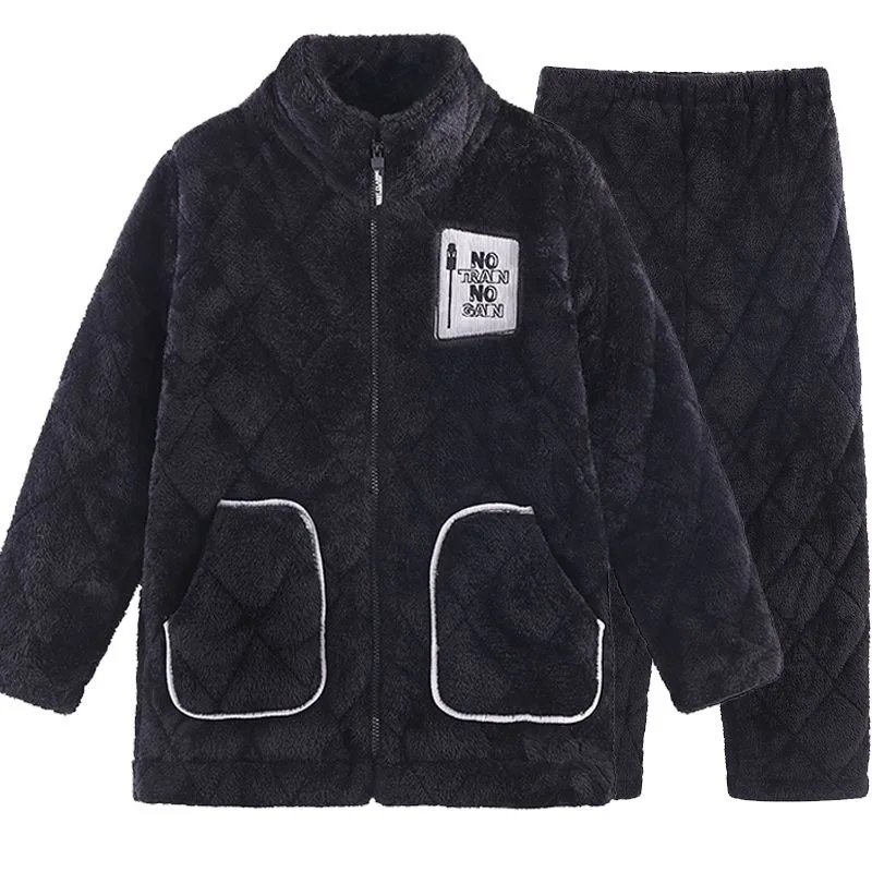 2024 New Pajamas Men's Winter Warmth Young Man Sleepwear Thick Piled Three Layers Cotton Flannel Homewear Zipper Loungewear