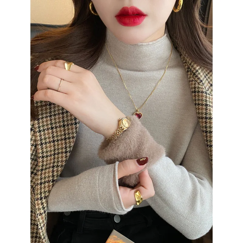 

Half-high Neck One-piece Fleece Padded Women's Jumper Women Autumn and Winter New Design Sense Thickened Inner Bottoming Shirt M