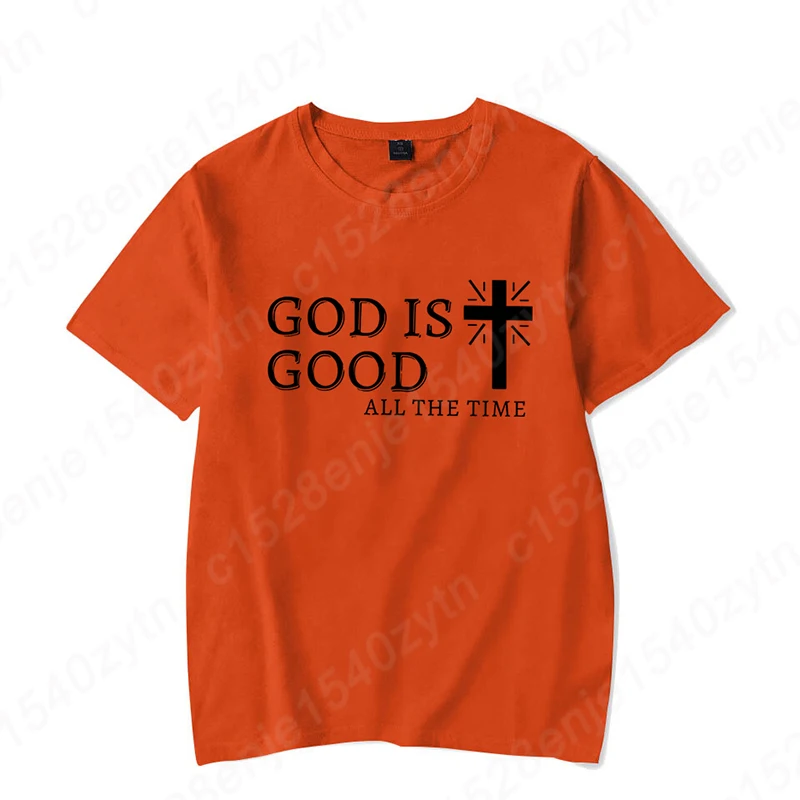 Herren-T-Shirt mit lässigem Sommer-Cross- und God Is Good All The Time-Schriftzug, kurzärmlig, mit Buchstabengrafik bedruckt, christliche Zitat-T-Shirts, Oberteile – Detail 6