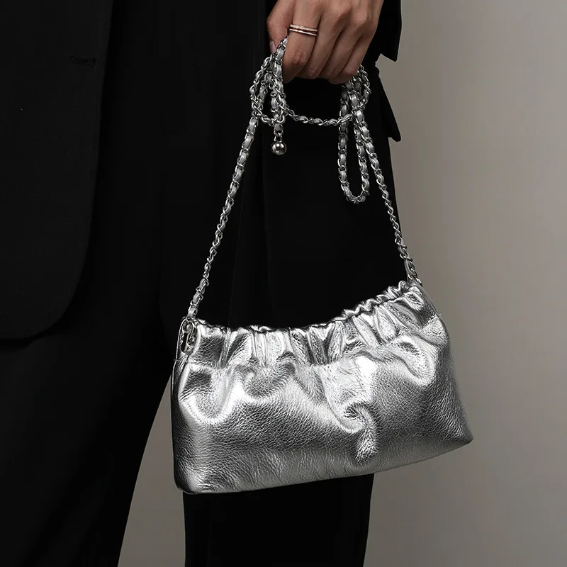 

Pleated Cloud Bag New Underarm Chain Bag Cowhide Shoulder Crossbody Bag for Women Fashion Luxury Designer Ladies Handbags