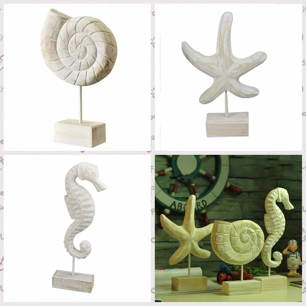 

Starfish Wood Carving Marine Crafts Conch Hippocampus Sea Wood Sculptures Hand Carved Mediterranean Style Living Room