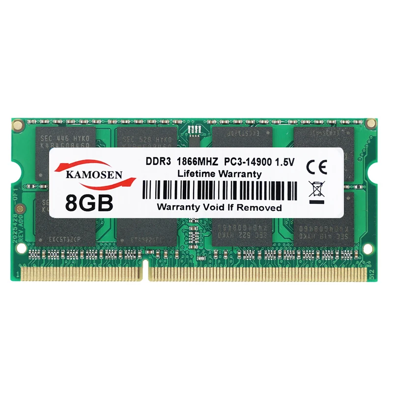 KAMOSEN DDR3 RAM 10pcs 8GB 1333MHz 1600MHz 새로운 저전압 1.35V PC3-12800 노트북 메모리 SODIMM 204 핀 비 ECC