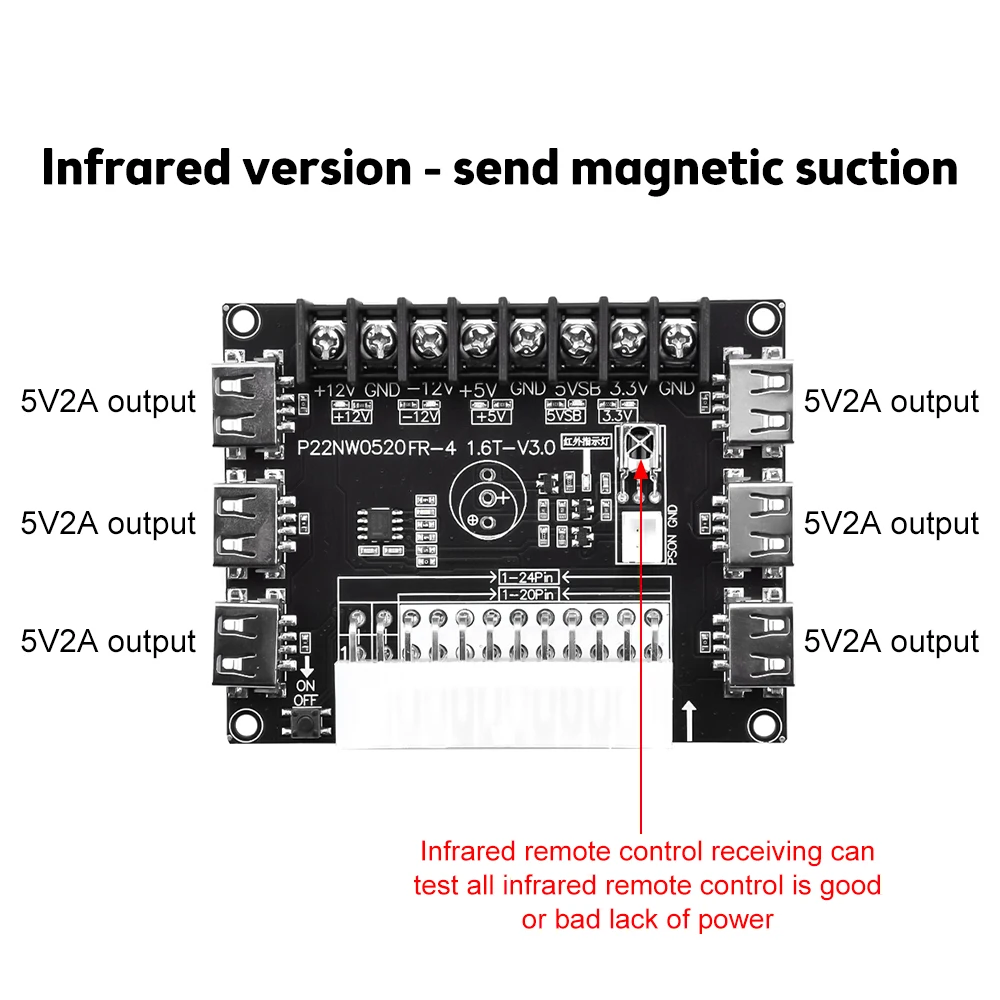 20/24 Pins ATX Power Supply Breakout Board and Acrylic Case Kit Module ...