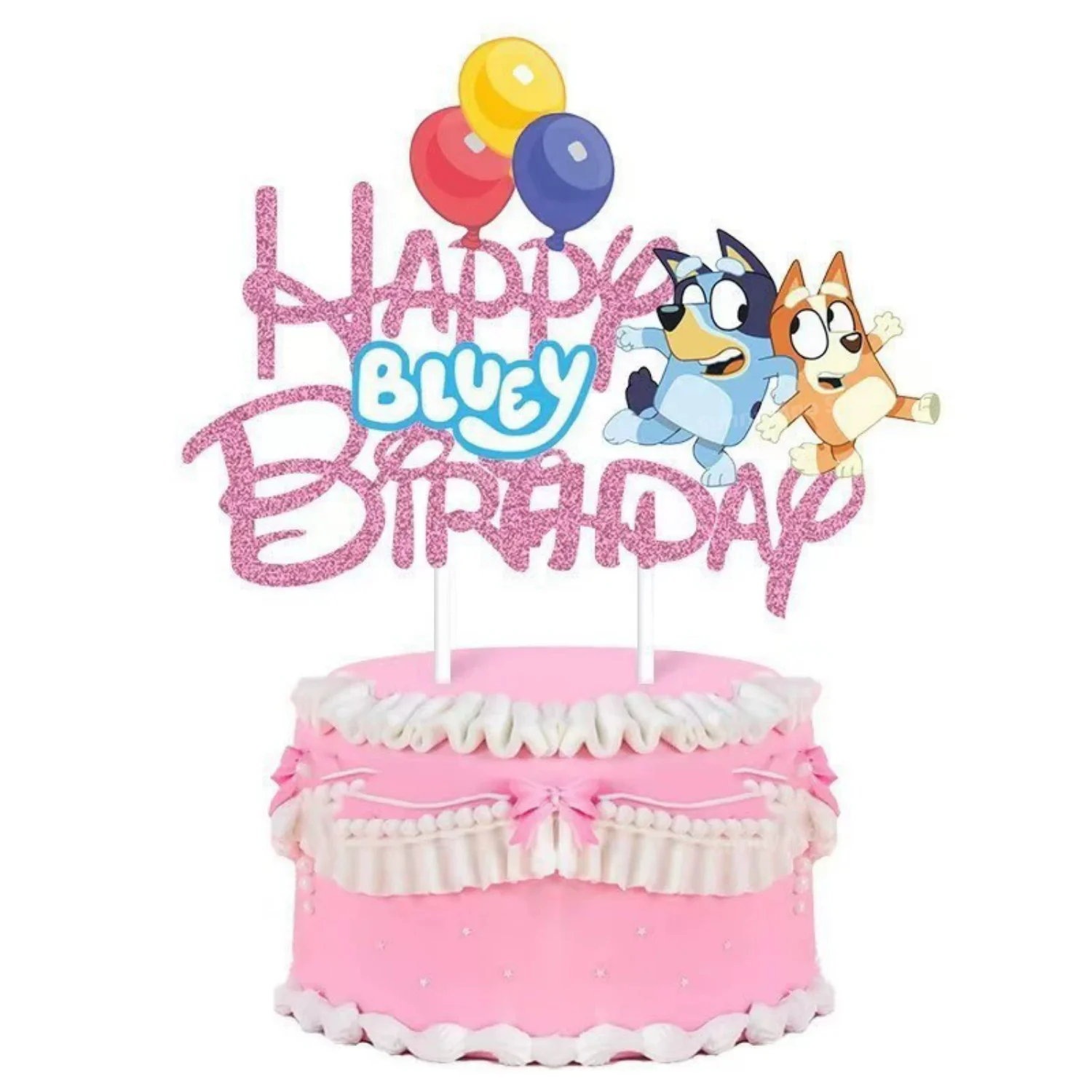 סט עליון לעוגת בינגו בצבע כחול - קישוטי יום ההולדת שמח למסיבות ילדים, טקסים לתינוקות - נושא בצבעים כחול וורוד