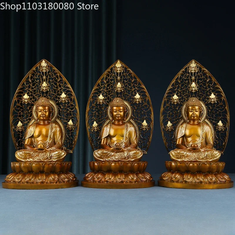 

45cm Copper brass Three Treasures Buddha Shakyamuni Amitabha Buddha Medicine Buddha Statue large size