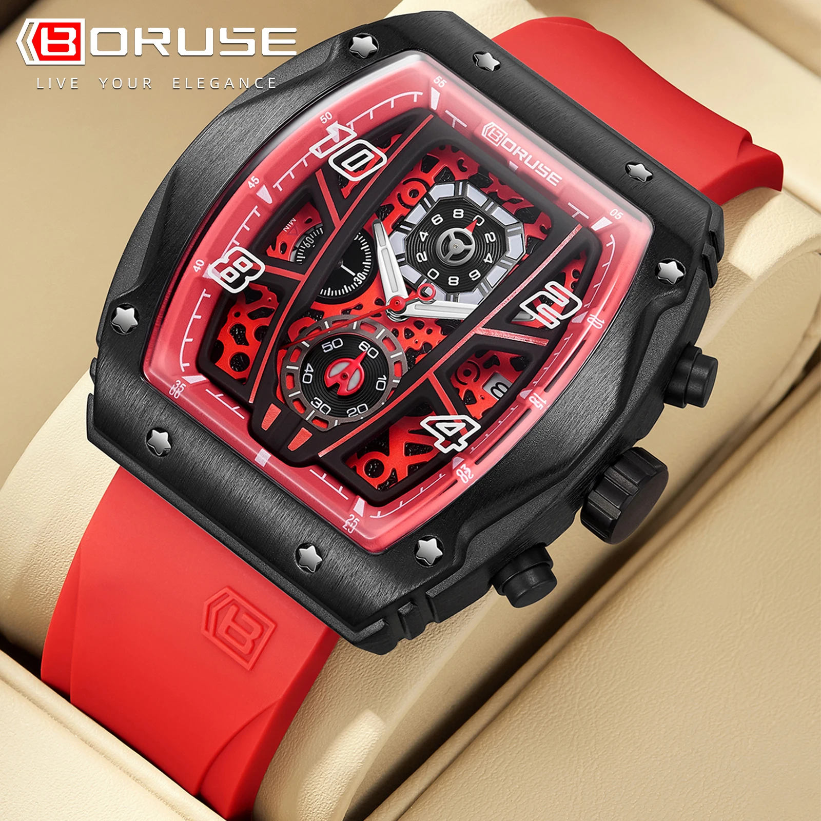 BORUSE Top Brand Mens Casual Sports Watches Business Waterproof Military Quartz Chronograph Wristwatch Montre Homme