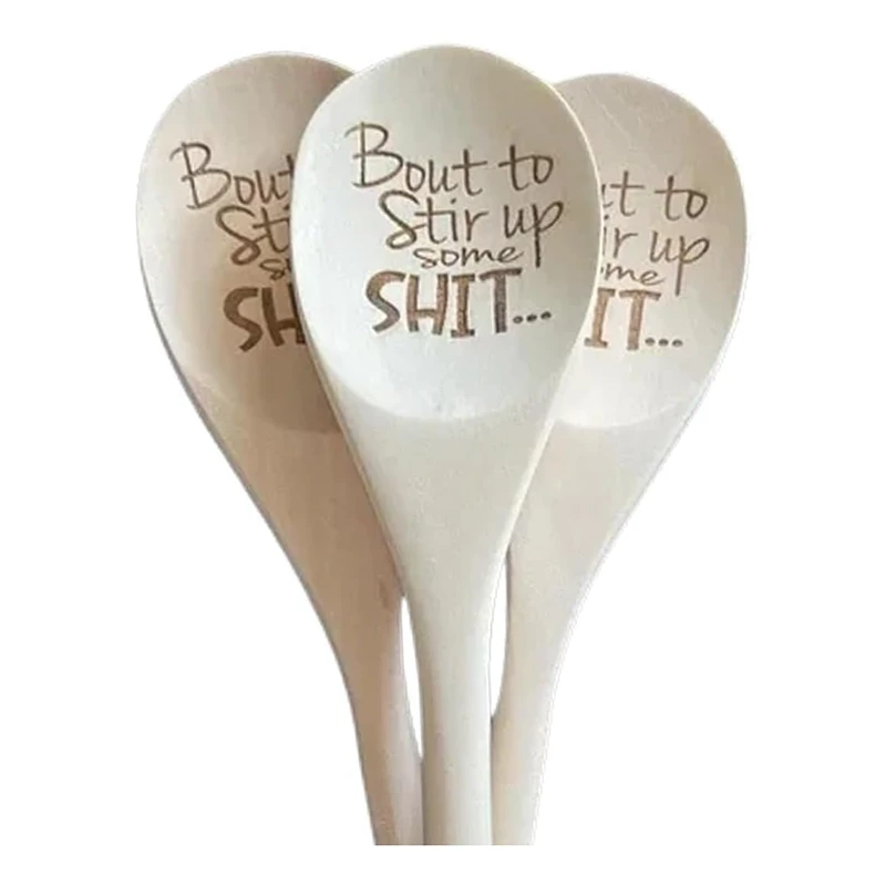 Christmas Gift Funny Spoons,Bout To Stir Up Some Shit Engraved Funny Wooden Spoon,Unique Wooden Creative Spoon