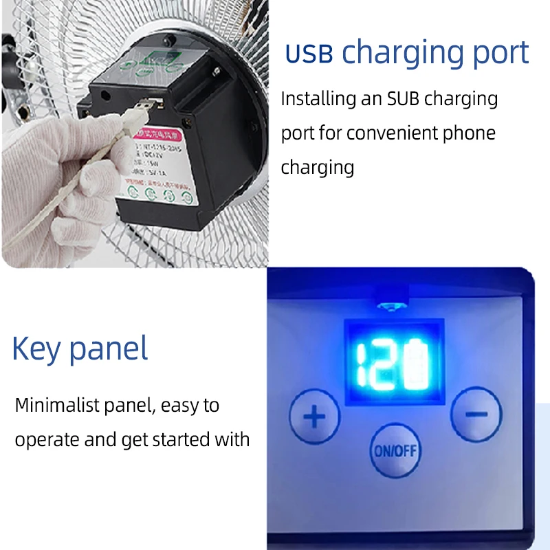 Solar Panel Fan Large Inch Camping Fans Rechargeable Powerful Blower Portable Ventilator Indoor Outdoor Room Floor Electric Fan