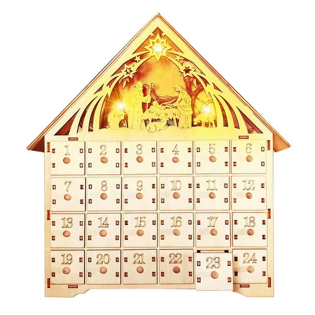 Christmas Wooden Advent Calendar House Light Up Calendar Gift LED Lighted  Advent Calendar With 24 Drawers Countdown To Christmas - AliExpress