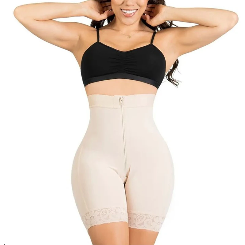 

Faja Colombianas Women‘s High Waisted Tummy Control Butt Lifter Body Shaper Zipper Butt Pads Seamless Hip Enhancer Shorts