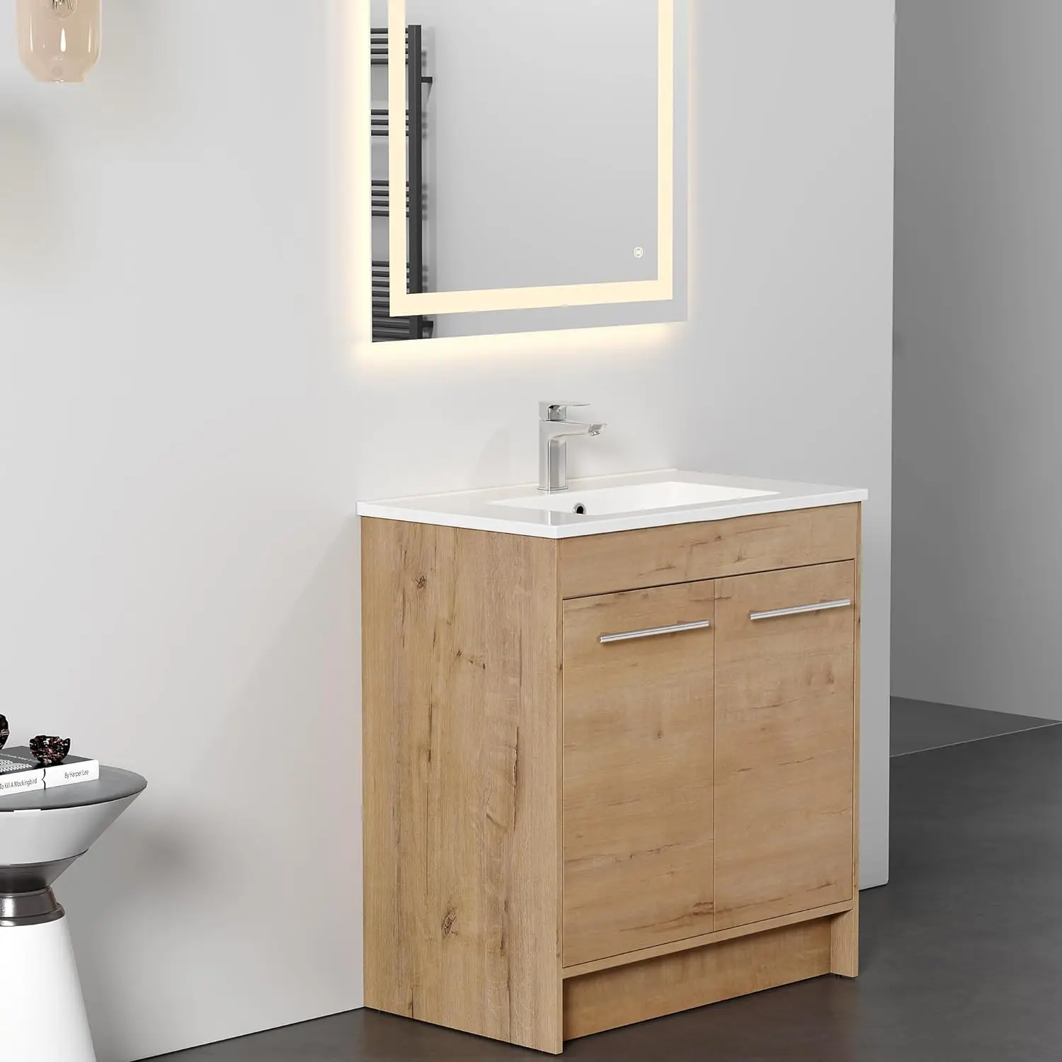 1pc 30inch Porcelain Ceramic Vanity Sink Top, Surface Bathroom Vessel Sink Basin with Single Faucet Hole, Rectangular, Glossy W 4