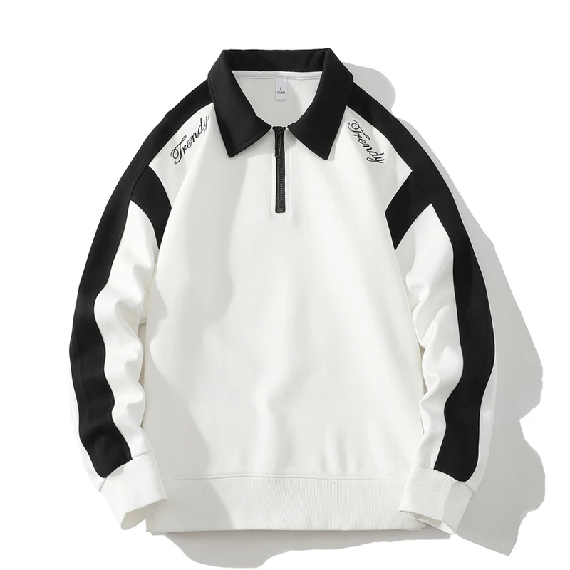 Men's Hoodie Spring Autumn 2023 New Fashion Stand Collar Trendy Patchwork Printed Letter Pullover Loose Long Sleeve T-shirt Tops