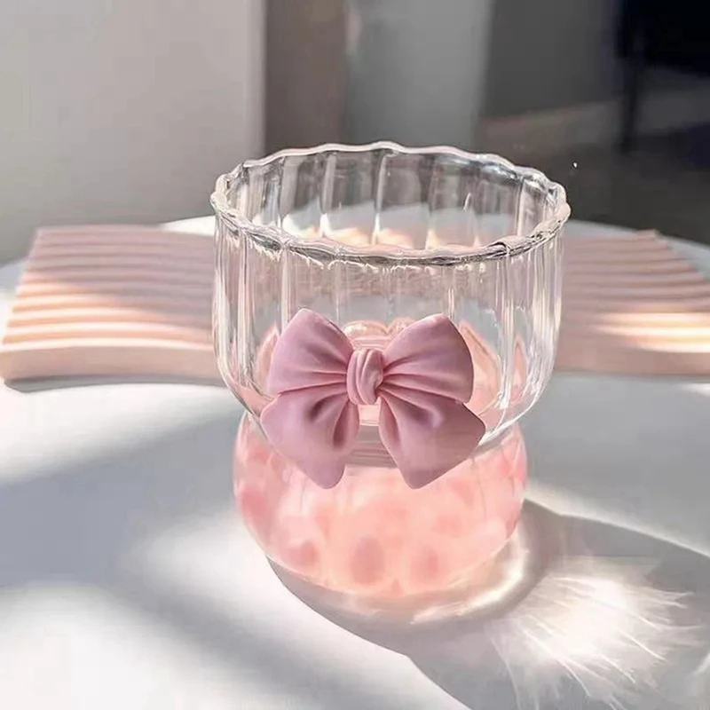 300ML Creative Ribbed Glass Cups Ripple Drinking Glasses Vintage Bow-knot Glassware Wavy Drinking Glasses Glass Cup