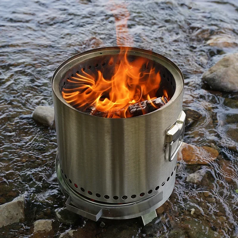 

Outdoor Camping Stainless Steel Stove Indoor Courtyard Mini Wooden Stove Portable Carbon Stove Barbecue Smokeless