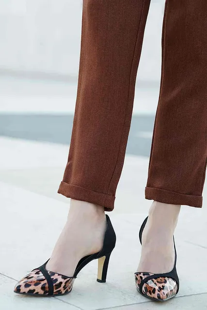 Mio Gusto Brand FRANCES, 6Cm Short Heel, Gray and Black Colors, Leopard Patterned Suede, high Quality, Women's Stiletto Pumps. Black