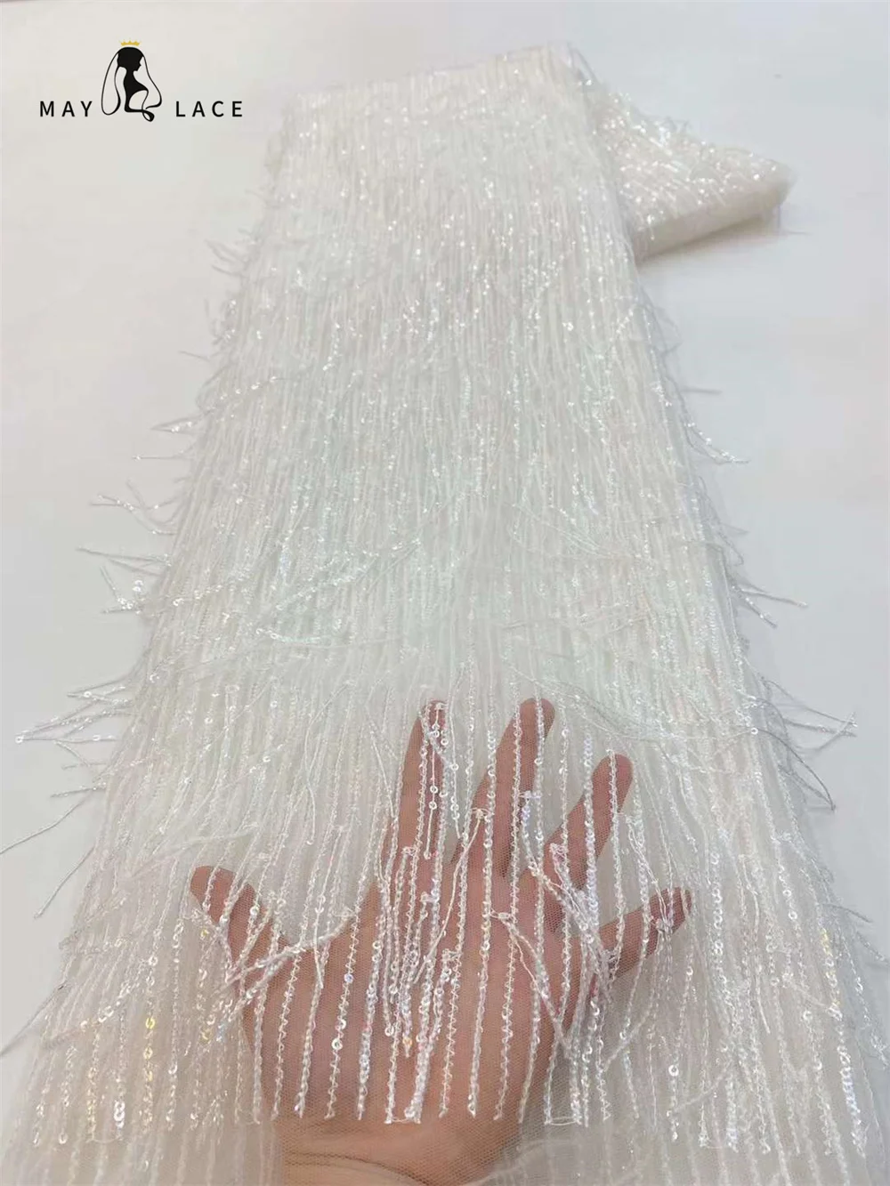 Sequined Lace Fabric for Nigerian Wedding Dress Party 5 Yards