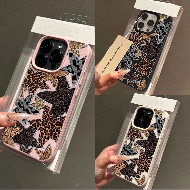Leopard Print Star Hand Rope Phone Case