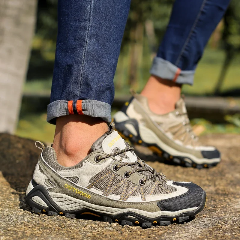 New Men's Casual Shoes Genuine Leather Outdoor Men's Shoes Breathable Mesh Sneakers Non-slip Comfortable Hiking Shoes Size 35-46