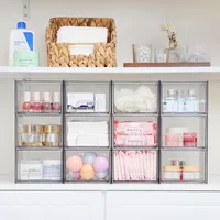 4 Pack Clear Stackable Storage Drawers, 4.4'' Tall Acrylic Bathroom Makeup Organizer,Plastic Storage Bins For Vanity 2