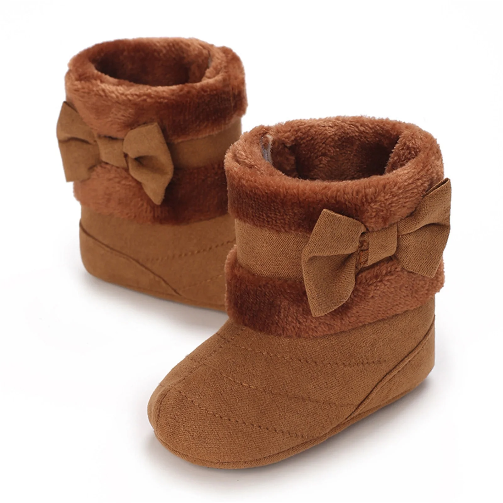 Baby Boots Girls Winter Snow Boots Cute Bowknot Fuzzy Crib Shoes Infant Warm First Walker with Non-Skid Soles