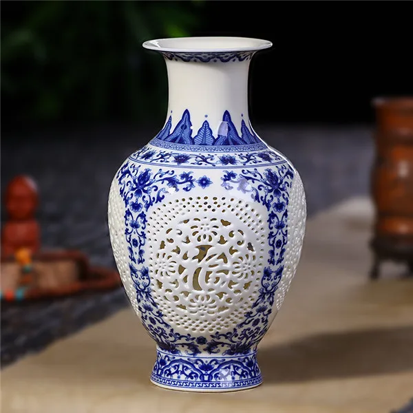 

Jingdezhen Rice-pattern Porcelain Chinese Vase Antique Blue-and-white Fine Bone China Decorated Ceramic Vase