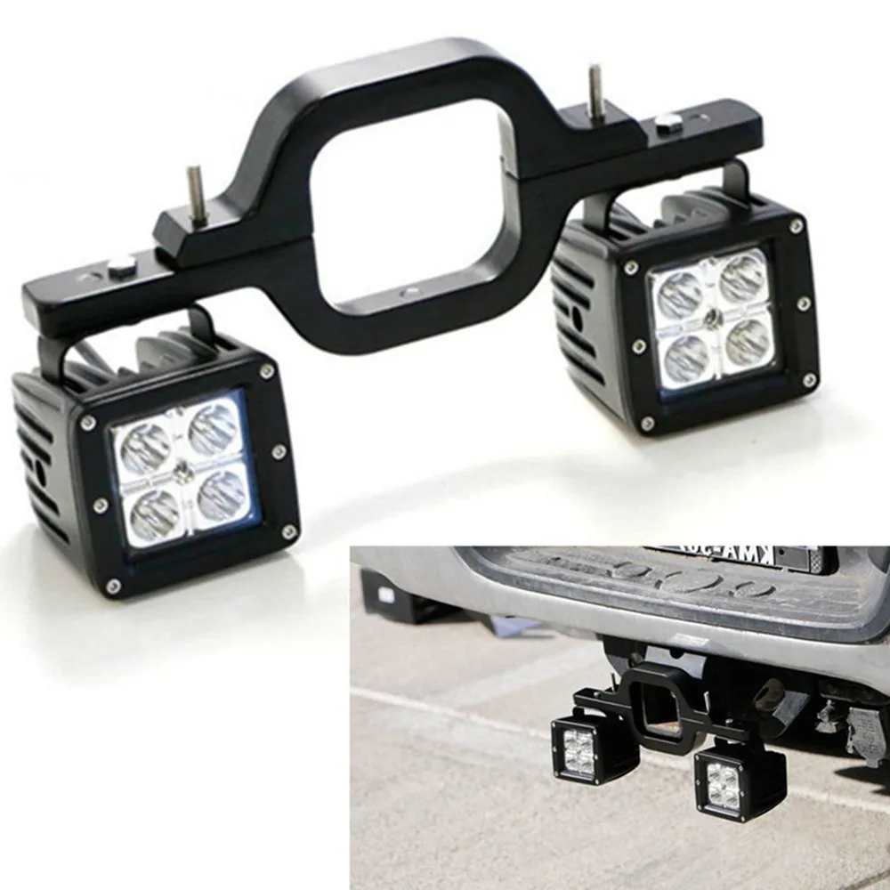 Car Universal Tow Hitch Mount Bracket Dual 20W LED Back-up Reverse Search Light For Offroad Truck SUV Trailer RV 12V 24V