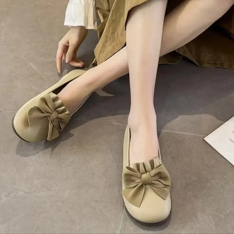 

Туфли женские на плоской подошве, Роскошные Мокасины с бантом, лоферы для девушек, Уличная обувь в Корейском стиле, лето 2024
