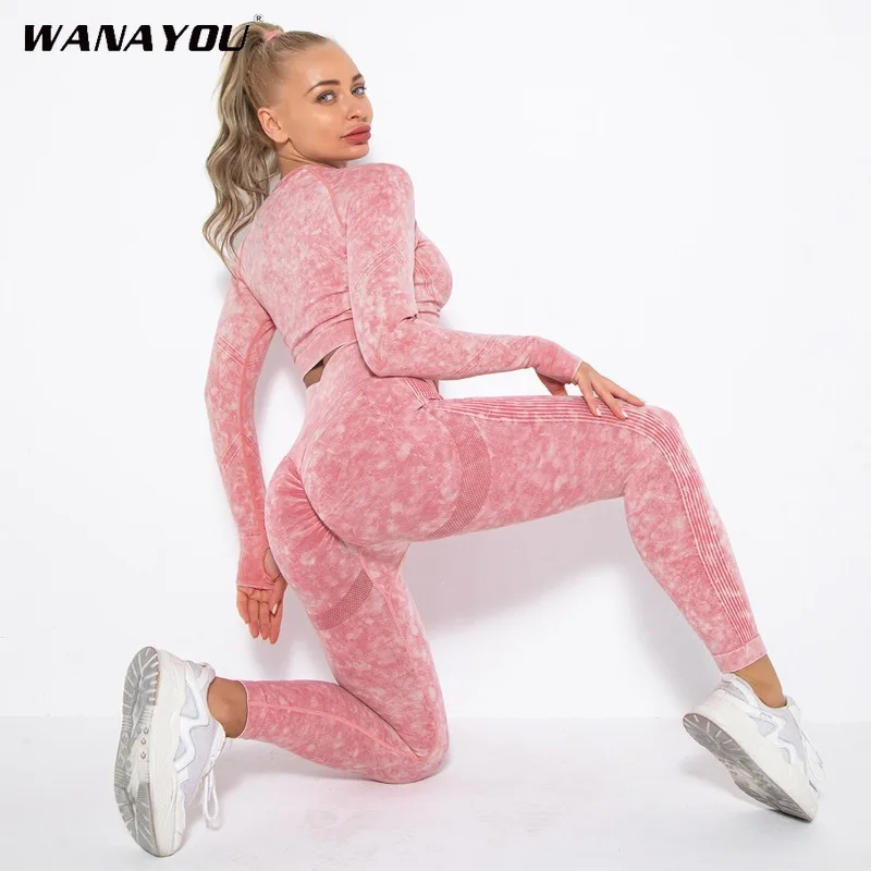 

WANAYOU Seamless Gym Set Push Up Fitness Leggings Workout Crop Top Women Yoga Set Outfit Tights Pants Yoga Suit Sports Clothes