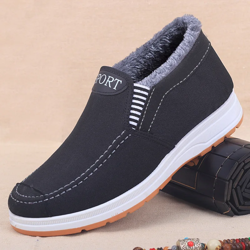 Men's fashionable cotton boots, winter flat bottomed snow boots, plush and thick anti slip, comfortable and warm walking shoes