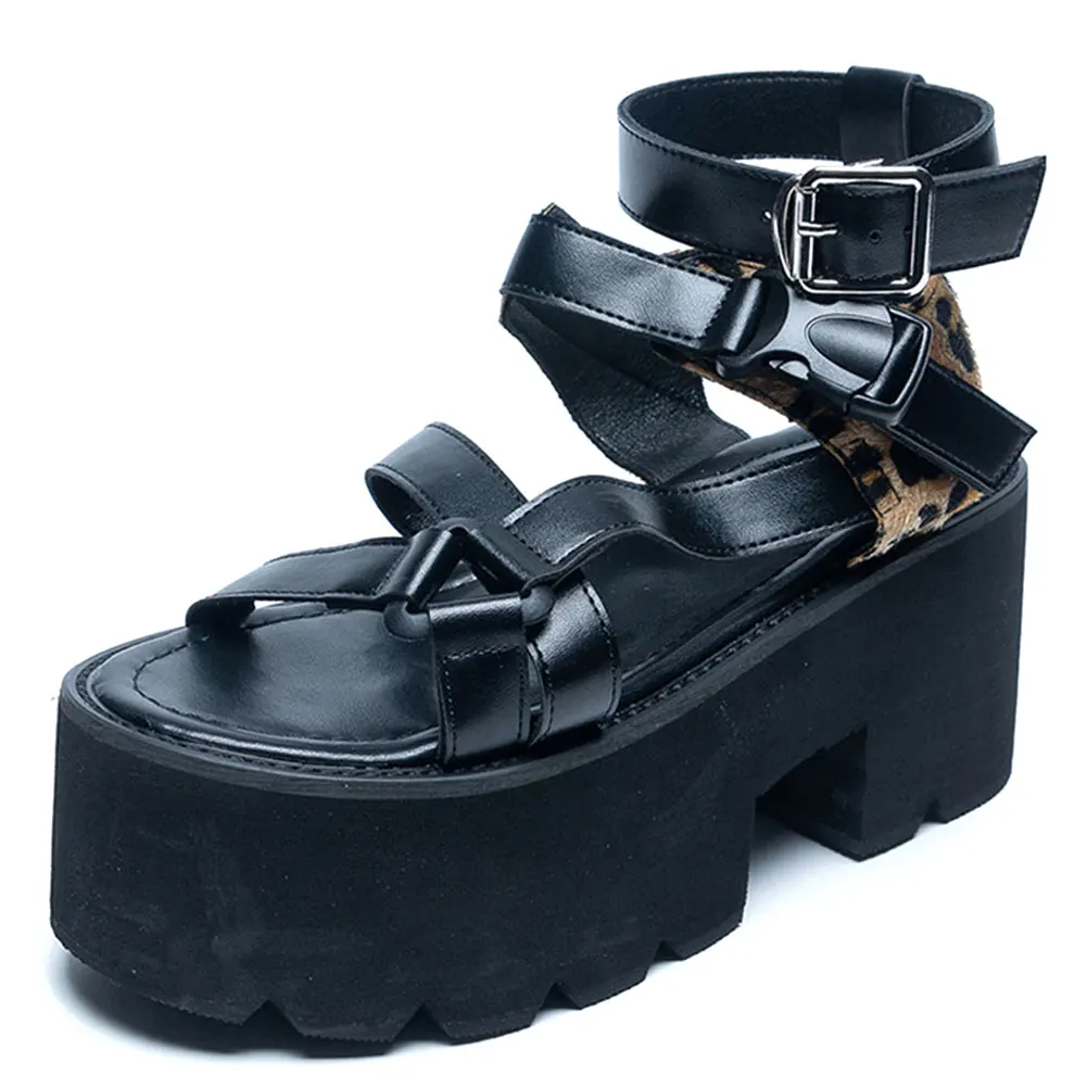 2022 Brand Leisure Chunky Platform Sandals High Block Heels Gladiator Goth Black Shoes Woman Fashion Trendy Summer Women Sandals 