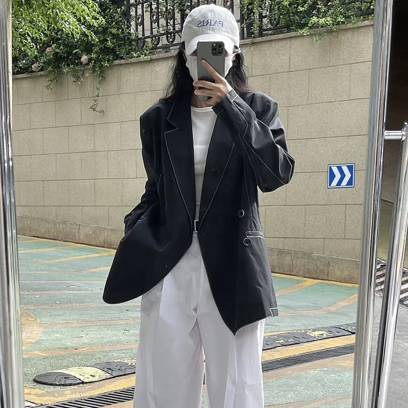 

Spring Autumn Women's Casual Solid Color Pocket Decorative Loose Jacket