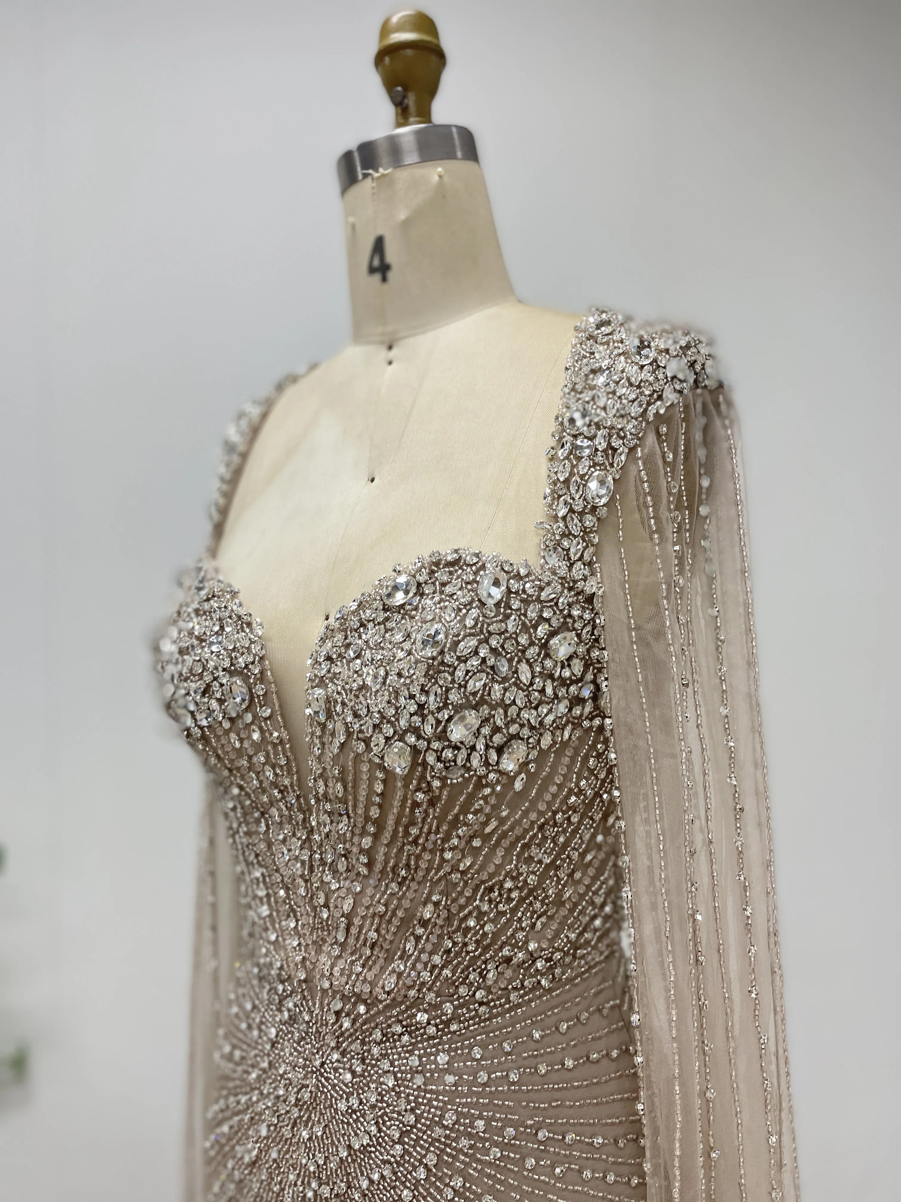 MYMB neue Karamell Rosa Cape Ärmel Perlen Saudi Arabisch Abendkleider Kleider für Frauen Formelle Anlässe Angepasst MB40393 – Detail 10