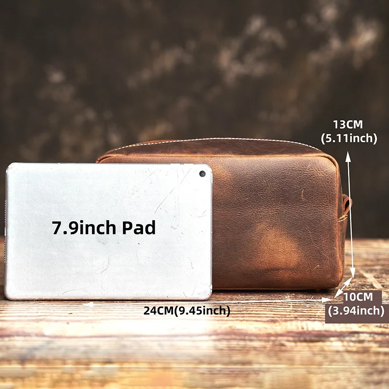 NUPUGOO Genuine Leather Clutch Bag Crazy Horse Skin Cosmetic Bag Multifunctional Wash Bag Leisure Storage Bag 4