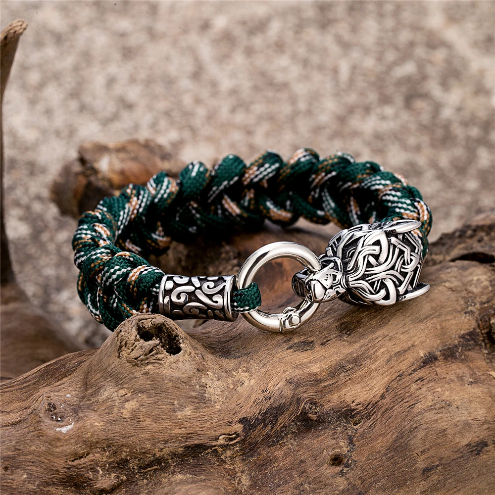 Vintage Norse Runes Celtic Wolf Survival Rope Bracelets Men Handmade Outdoor Stainless Steel Lanyard Wristband Vikings Jewelry image 7