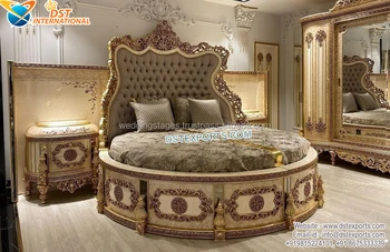 Royal Baroque style hand-carved round king bed luxury heavy-duty carved round bed designer teak round maharaja bed 1