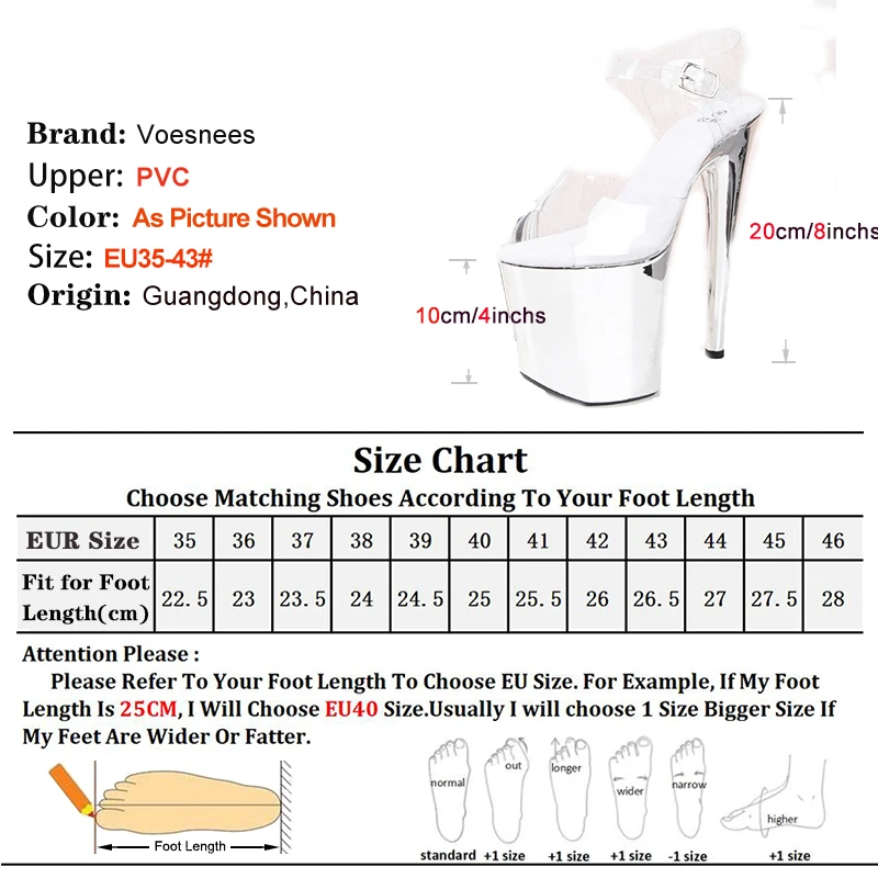 Silvery Super High Heel Summer Pole Dance Sandals Transparent PVC Runway Shoes Women 20CM Thin High Heels Sexy Platform Sandals