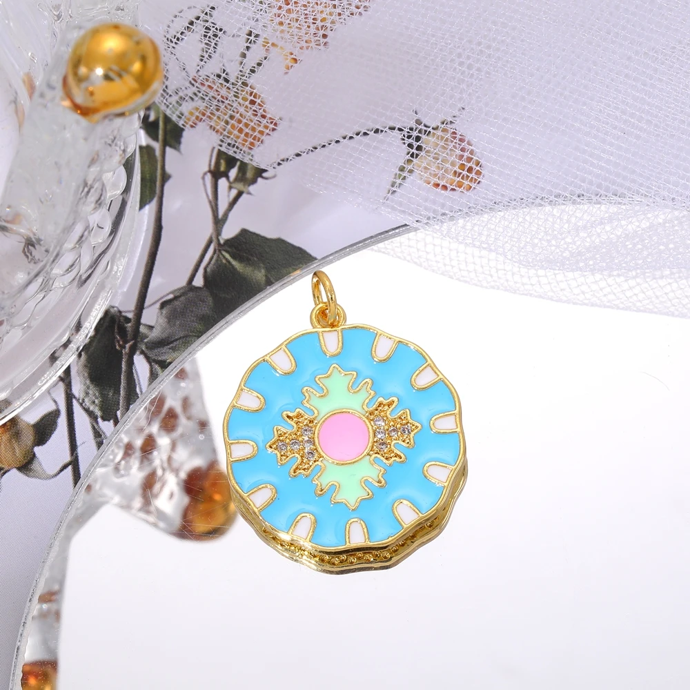 Juya 18K vergoldete Kunsthandwerk bunte Emaille runde Blumen Charms für DIY Frauen Mode Dekorationen Schmuckherstellung – Detail 4