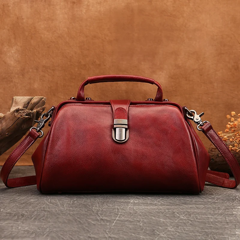 

High Quality Genuine Leather Women Shoulder Messenger Bags Vintage Woman Phone Bag With Buckle Zipper Pouch Handbag 2024