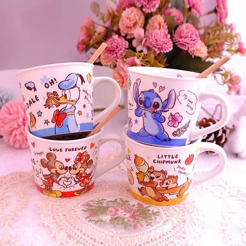 

Disney Anime Ceramic Cup Kawaii Stitch Donald Duck Mickey Minnie Coffee Cup Cartoon Mug Children's Christmas Souvenir Gift