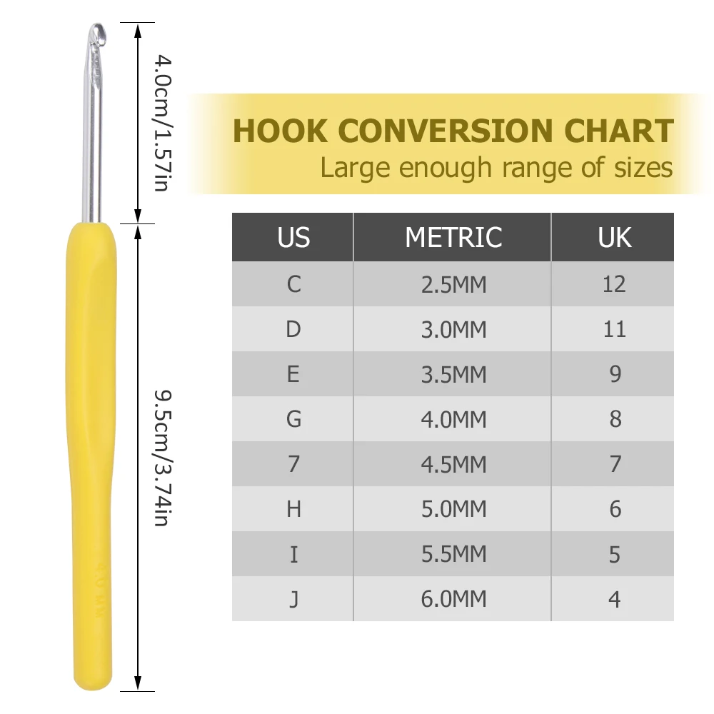 9 Size Crochet Hooks Set, 2~6mm Ergonomic Crochet Hooks for